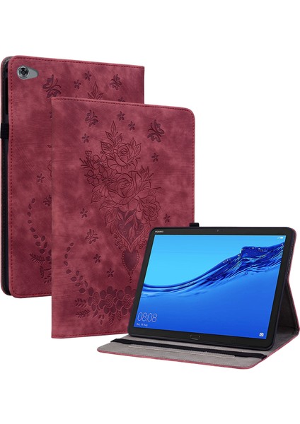 Koruyucu Kılıf Huawei Mediapad M5 Lite 10.1/mediapad C5 10 Baskılı Stand Pu Deri Kapak-Kırmızı (Yurt Dışından)