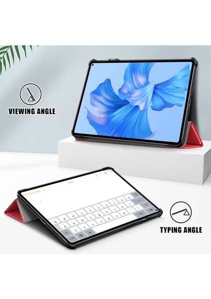 Huawei Matepad Pro 11 (2022) Için Koruyucu Kılıf Pu Deri Düz Renk Folyo Kapak Çevirin Üç Katlı Stand Tablet Koruyucu ile Otomatik Uyandırma/uyku-Kırmızı (Yurt Dışından) modelleri