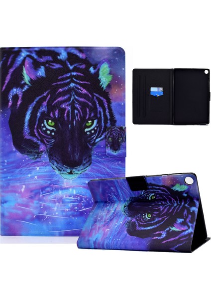 Huawei Matepad T10S/T10-TIGER Için Tpu+Pu Deri Desen Baskı Standı Tablet Kılıfı (Yurt Dışından)
