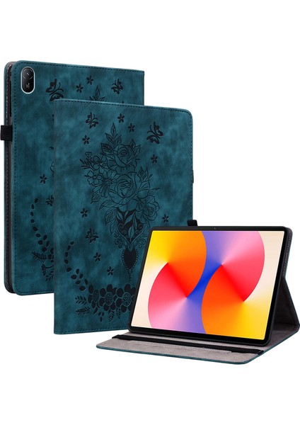 Huawei Matepad Se 11 Kılıf Kart Tutuculu Gül Çiçek Koruyucu Deri Kapak-Mavi (Yurt Dışından)