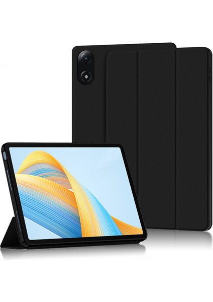 Honor Pad V8 Pro 12.1 Inç Üç Katlı Stand Folio Tablet Kılıfı Koruyucu Kapak Pu Deri Tablet Kapağı-Siyah (Yurt Dışından)