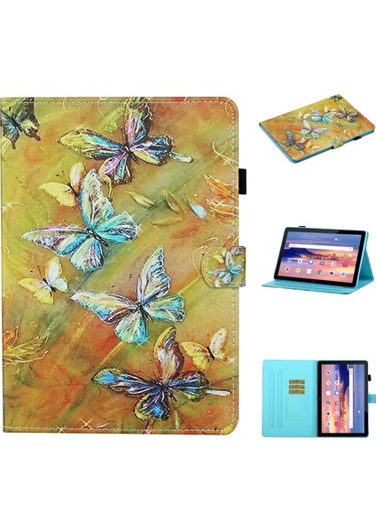 Desen Baskı Kartı Yuvaları Standı Huawei Mediapad T5 10.1-Butterfly Için Flip Deri Koruyucu Kapak (Yurt Dışından)