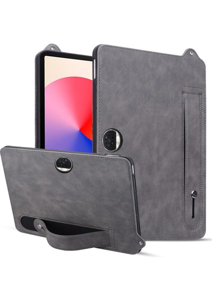 Honor Pad 9 Kılıf El Kayışı Kickstand Deri Tablet Kapağı-Gri (Yurt Dışından)