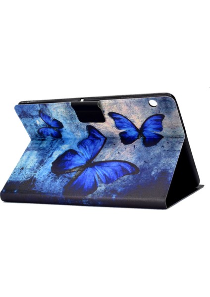 Darbeye Dayanıklı Desen Baskı Kartı Yuvası Pu Deri Tablet Kılıfı Huawei Mediapad T5 10-Mavi Ler (Yurt Dışından) fırsatları