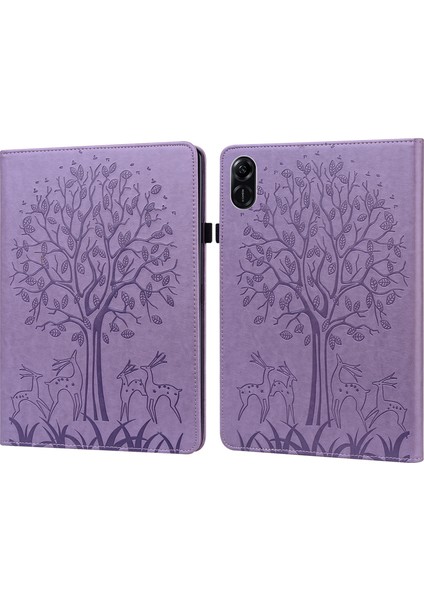 Honor Pad X9 Kılıf Pu Deri Ağaç Geyik Desenli Katlanır Stand Tablet Kapak-Mor (Yurt Dışından)