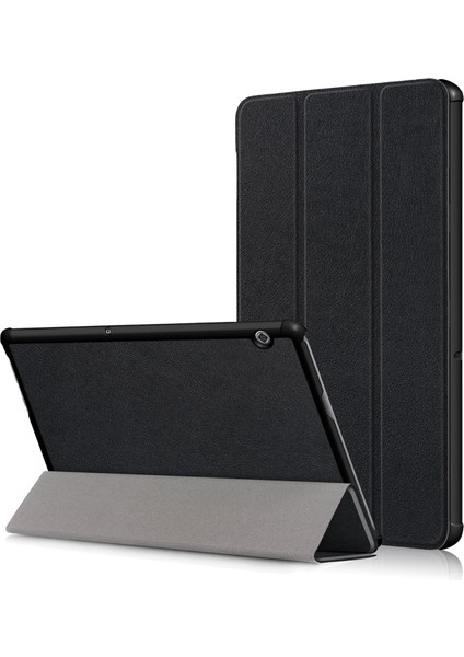 Pu Deri Üç Katlı Stand Tablet Kapak Koruyucu Muhafaza Huawei Mediapad T5 10-Siyah (Yurt Dışından)
