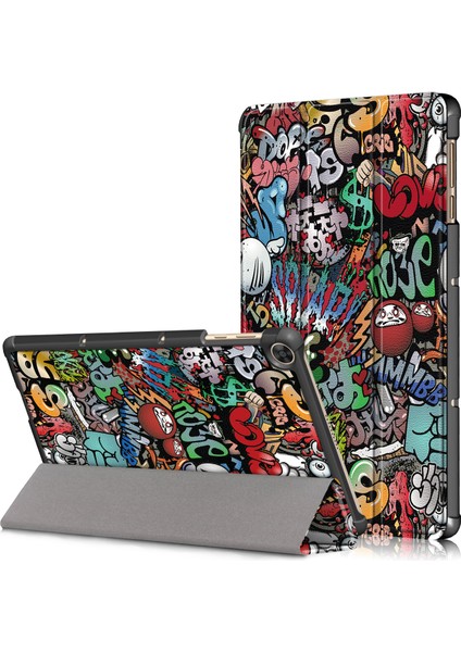 Üç Katlı Stand Desen Baskı Deri Kılıf Akıllı Tablet Kapak Için Huawei Matepad T 10S/T 10/tadını Çıkarın Tablet 2-Karikatür Graffiti (Yurt Dışından)