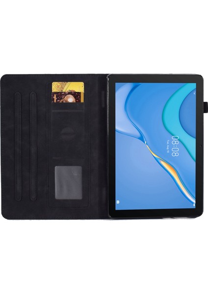 Huawei Mediapad T3 10 Desen Baskılı Tablet Kılıfı Pu Deri Folyo Standı Kalem Tutucu ve Kart Yuvaları ile Akıllı Kapak Kabuk-Siyah (Yurt Dışından) fiyatları