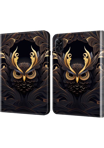 Honor Pad X9 Kılıf Için El Kayışı Desenli Pu Deri Standlı Tablet Kapağı-Baykuş (Yurt Dışından)