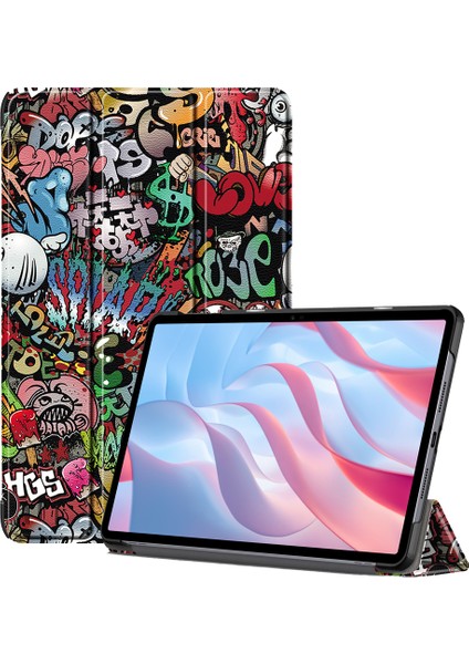 Pu Deri Tablet Kılıfı Onur Pad X9/pad X8 Pro, Desen Baskı Üç Katlı Stand Folio Koruyucu Kapak-Graffiti (Yurt Dışından)