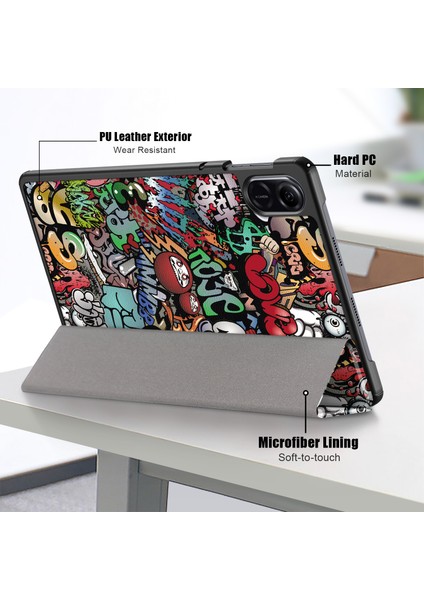 Pu Deri Tablet Kılıfı Onur Pad X9/pad X8 Pro, Desen Baskı Üç Katlı Stand Folio Koruyucu Kapak-Graffiti (Yurt Dışından)