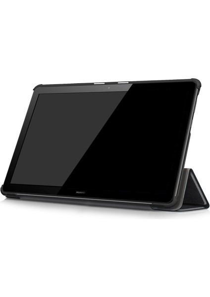 Pu Deri Üç Katlı Stand Tablet Kapak Koruyucu Muhafaza Huawei Mediapad T5 10-Siyah (Yurt Dışından)