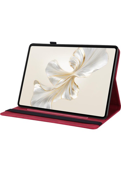 Honor Pad 9 Kılıf Için Çiçek Deri Flip Kart Yuvaları Tablet Kapağı-Kırmızı (Yurt Dışından) modelleri