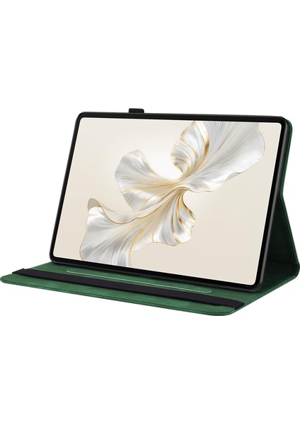Honor Pad 9 Kılıf Için Çiçek Deri Flip Kart Yuvaları Tablet Kapağı-Yeşil (Yurt Dışından)