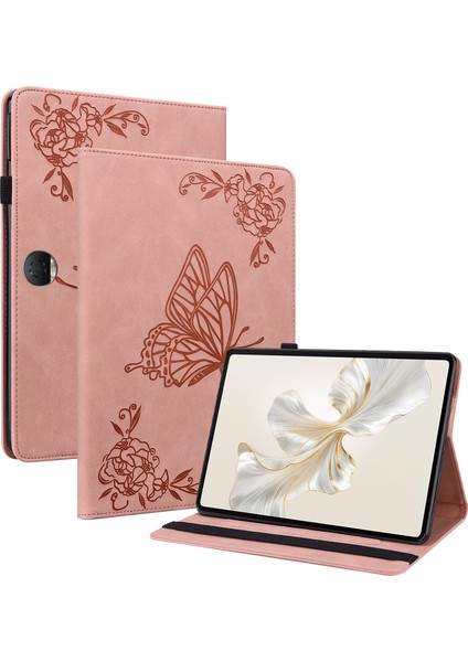 Honor Pad 9 Kılıf Için Çiçek Deri Flip Kart Yuvaları Tablet Kapağı-Pembe (Yurt Dışından)