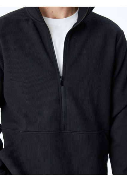 Kanguru Cepli Uzun Kollu Yarım Fermuarlı Sweatshirt indirimleri