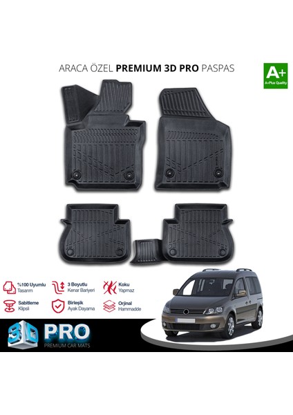 Volkswagen Caddy 3D Pro Havuzlu Paspas 2010-2015 A+ Kalite