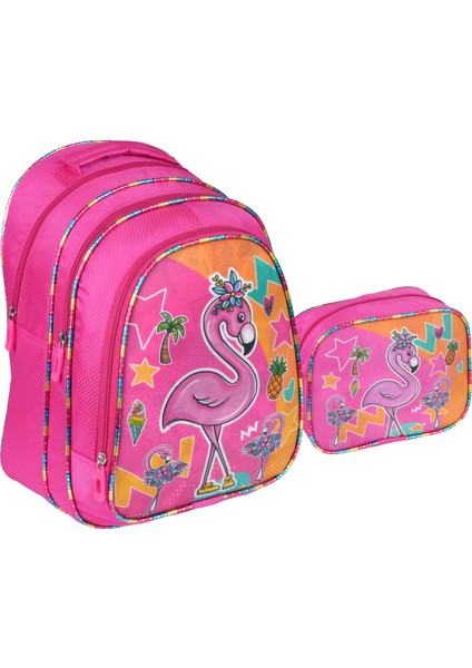 Pembe Flamingo Desenli Ilkokul Çantası Beslenme Çantalı 1311-4
