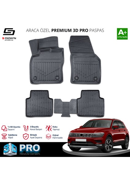 Volkswagen Tiguan Allspace 3D Pro Havuzlu Paspas 2016-2024 A+ Kalite