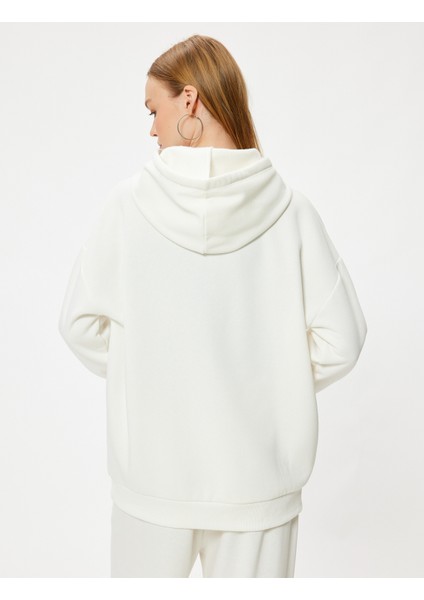 Oversize Kapüşonlu Sweatshirt Basic Kanguru Cepli Şardonlu