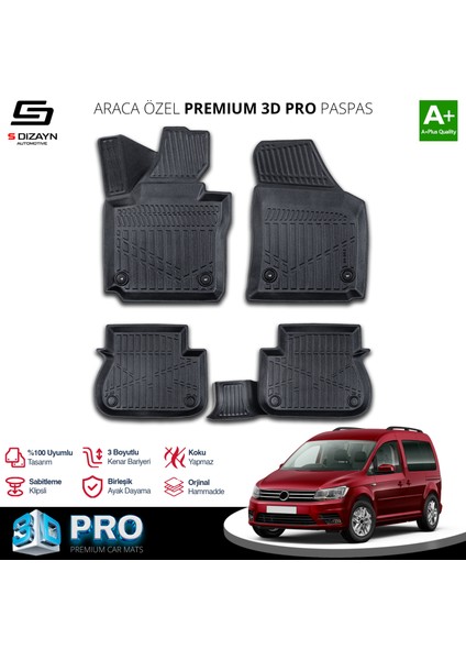 Volkswagen Caddy 3D Pro Havuzlu Paspas 2015-2020 A+ Kalite