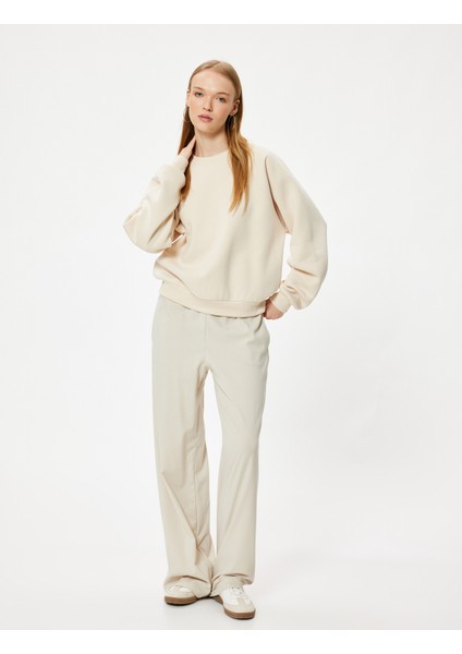 Basic Oversize Sweatshirt Bisiklet Yaka Uzun Kollu Ribanalı Şardonlu fiyatları