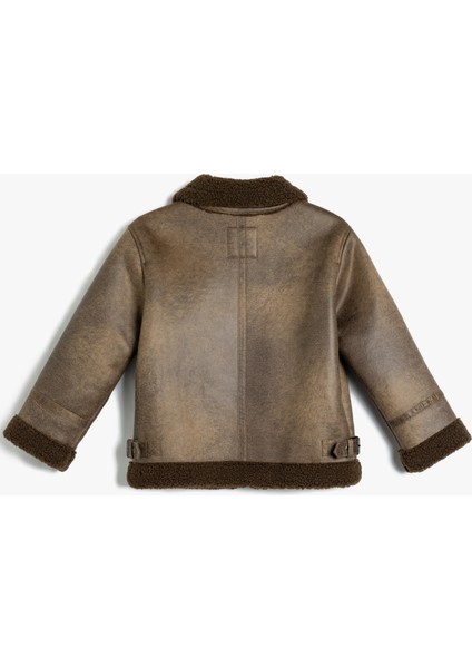 Ceket Deri Görünümlü Suni Kürk Yaka Detaylı Fermuarlı Cepli fiyatları