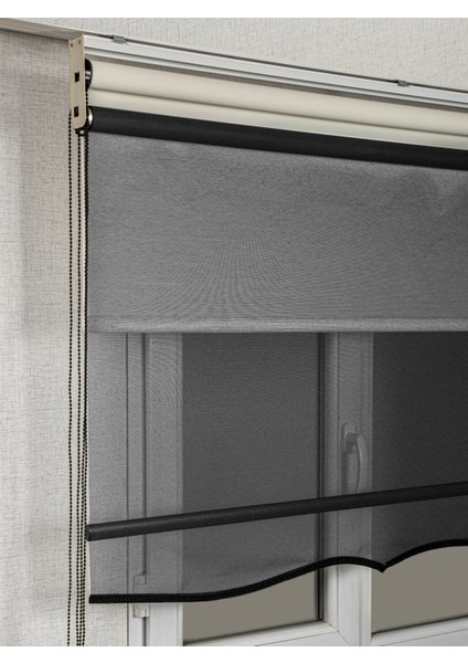 Çift Mekanizmalı Sade Antrat Tül ve Stor Güneşlik Perdeler