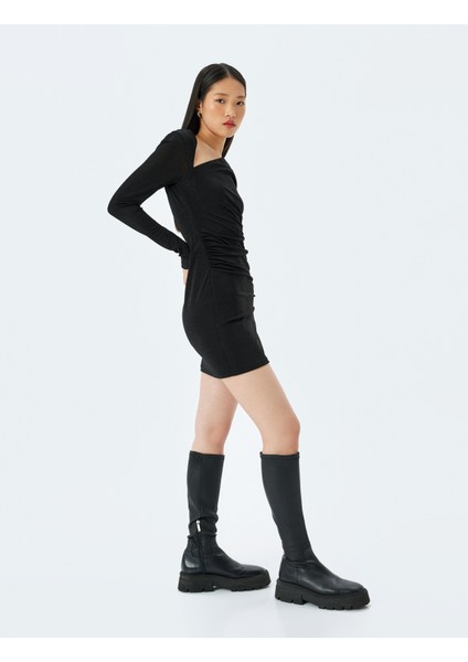 Asimetrik Yaka Drapeli Slim Fit Mini Simli Abiye Elbise fiyatları