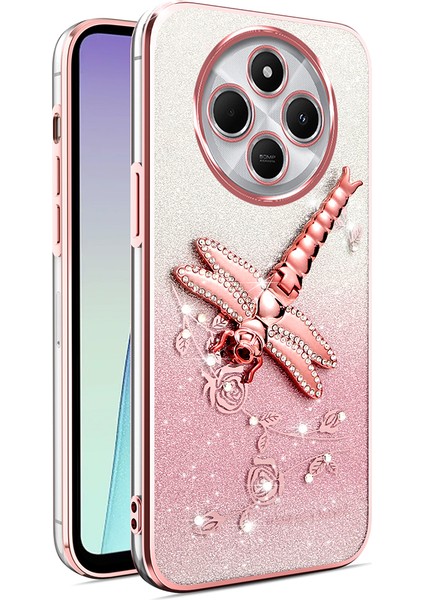 Xiaomi Redmi 14C 4g Dragonfly Kickstand Tpu Çiçekler Glitter Telefon Kapağı Için (Yurt Dışından)