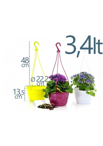 Serinova Makrome Yeşil Renk 3,4 Lt Saksı 1 Adet