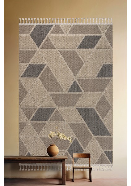 Bukleli Modern Iskandinav Bej Krem Makine Halısı Yolluk Antre Mutfak Salon Oturma Odası Koridor Sisal