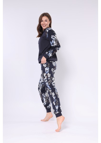 Çiçek Desenli - Düğmeli Patlı Yaka - Uzun Kollu - Kadın Pijama Takım indirimleri