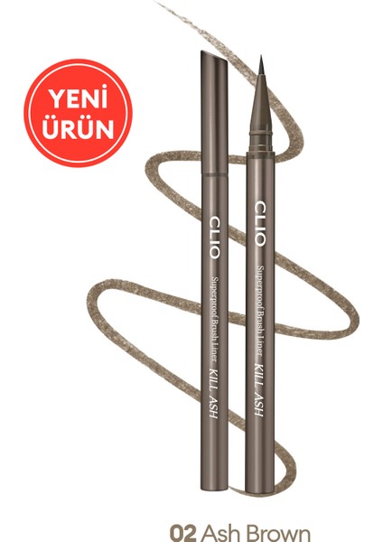 İnce Mikrofiber Fırça Uçlu, Sabitlenen Eyeliner CLIO Superproof Brush Liner Kill Ash (002 Ash Brown)