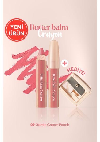 Kremsi,Kalem Şeklinde Renkli Dudak Balmı & Kalemtıraş CLIO Butter Balm Crayon 009 Gentle Cream Peach