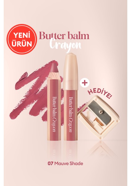 Kremsi, Kalem Şeklinde Renkli Dudak Balmı & Kalemtıraş CLIO Butter Balm Crayon 007 Mauve Shade