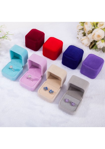 3 Pcs Kare Kadife Mücevher Kutusu Takı Vitrin Hünnap Kırmızısı (Yurt Dışından)