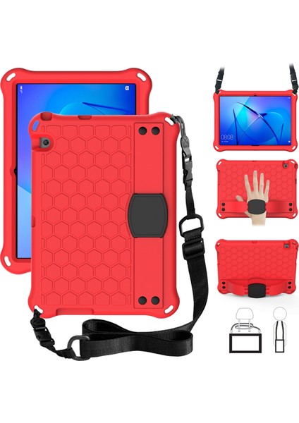 Petek Tasarımı Eva + Pc Anti Düşen Shl Kayışlı Huawei Mediapad T3 10 Kırmızı + Siyah (Yurt Dışından)