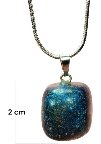 Lapis Lazuri Doğal Taşı Zincirli El Yapımı Kolye Uç: 2 cm Zincir: 20 cm Kutulu