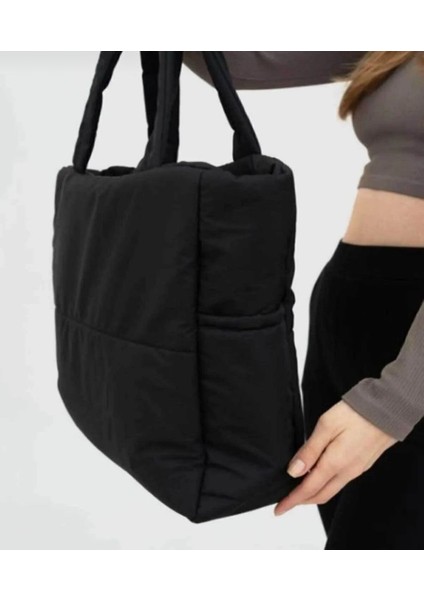 Kabartmalı Puf Kumaş Shopper Çanta Napoli Siyah fiyatları