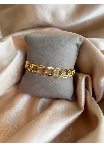 Sıralı Büyük Zincir Gold Çelik Bileklik