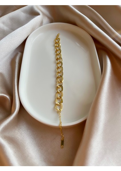 Sıralı Büyük Zincir Gold Çelik Bileklik modelleri