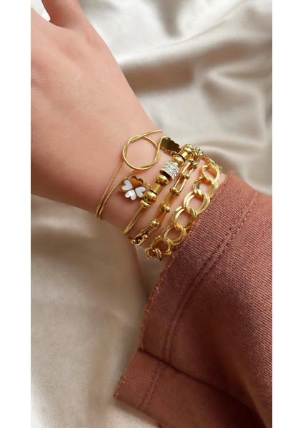 Sıralı Büyük Zincir Gold Çelik Bileklik fırsatları