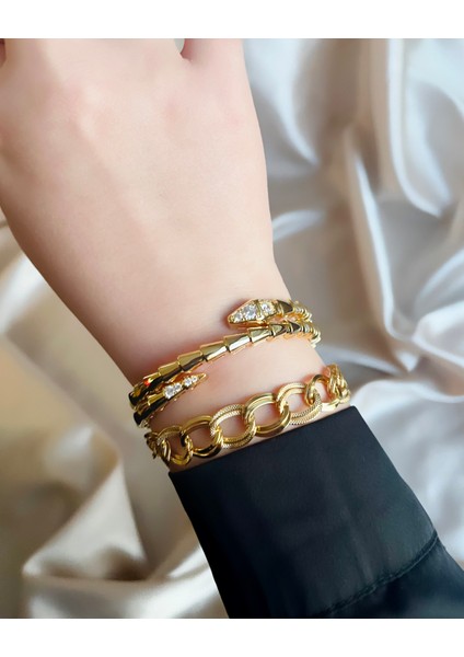 Sıralı Büyük Zincir Gold Çelik Bileklik indirimleri