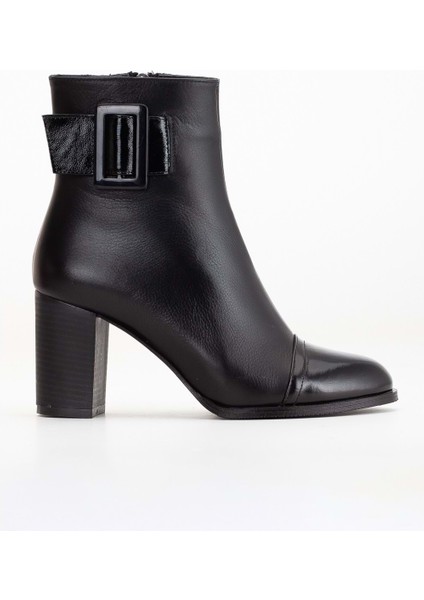 Kadın Tokalı Rugan Detaylı Topuklu Bot - Siyah Rugan modelleri
