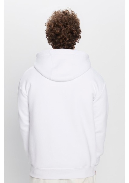 Unisex Oversize Geniş Kesim Pamuklu Yumuşak Dokulu İçi Polarlı Baskılı Beyaz Kapüşonlu Sweatshirt indirimleri