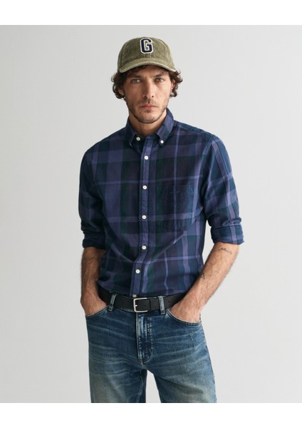 Erkek Lacivert Regular Fit Düğmeli Yaka Logolu Gömlek 3240178.401