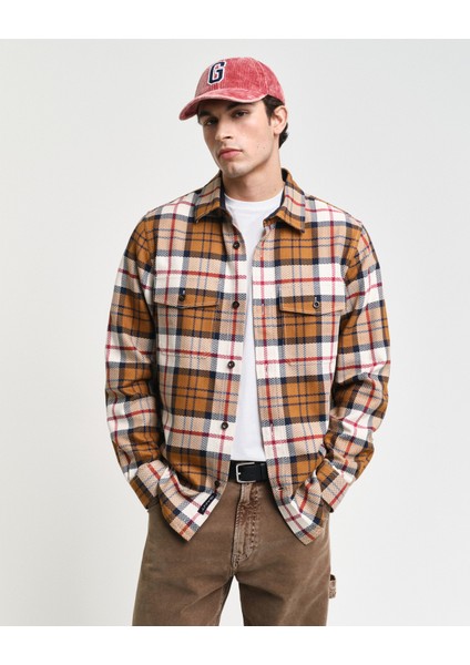 Erkek Kahverengi Regular Fit Düğmeli Yaka Kareli Gömlek 3240173.227