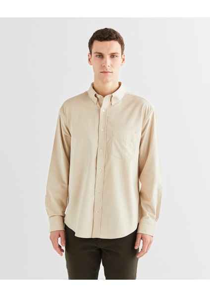 Erkek Bej Relaxed Fit Düğmeli Yaka Gömlek 3240224.34