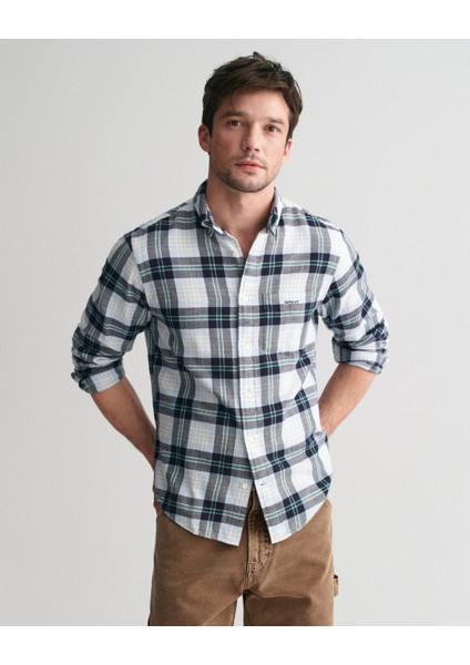 Erkek Mavi Regular Fit Düğmeli Yaka Logolu Gömlek 3240216.457